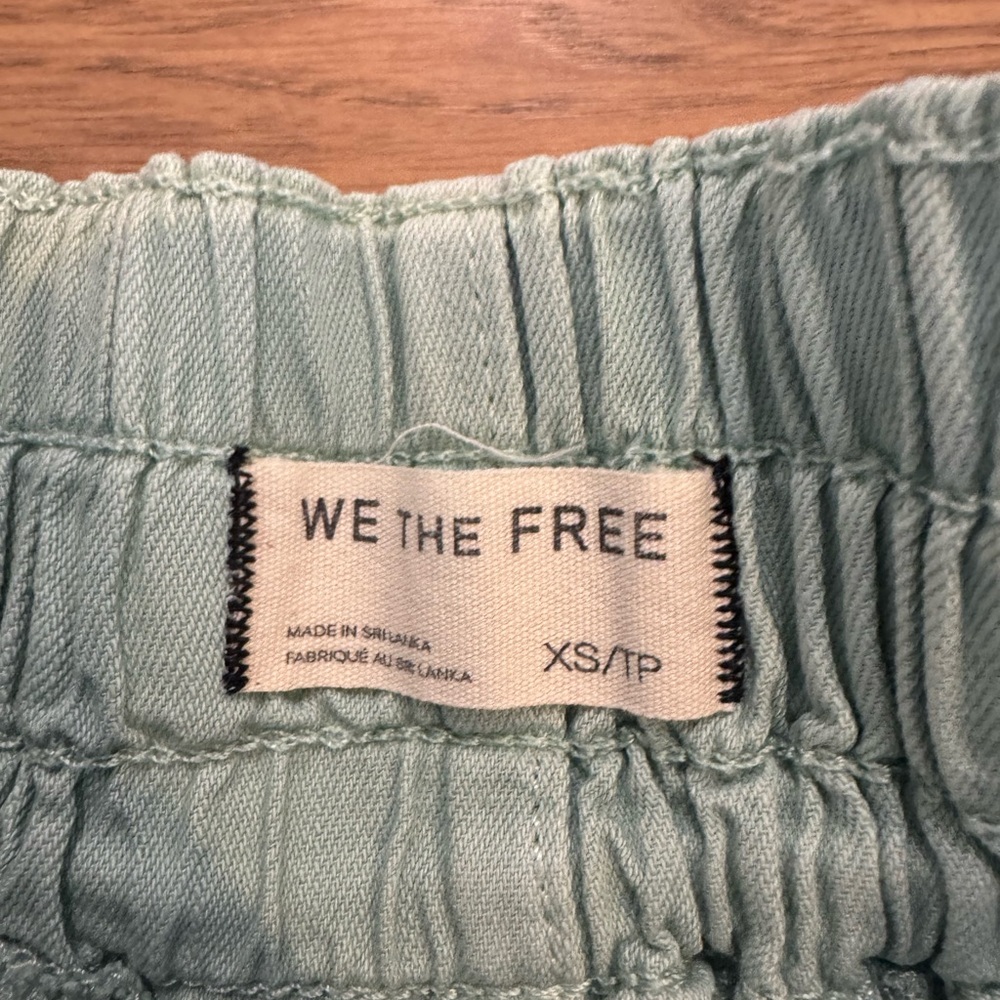 Free People Breezy Denim Pull-On Jeans in Sea Mist. Wide-Leg Utility Pants - Picture 5 of 5